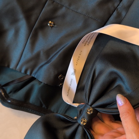 NWT Alfred Sung Strapless A-line Satin Gown Modern Bow Detail Evergreen 14 - Picture 13 of 13